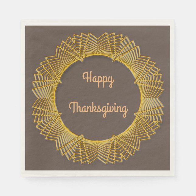 Thanksgiving Gold Lace Geometric Circle on Brown Napkins (Front)