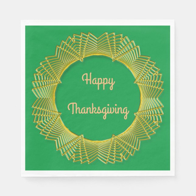 Thanksgiving Gold Lace Geometric Circle on Green Napkins (Front)