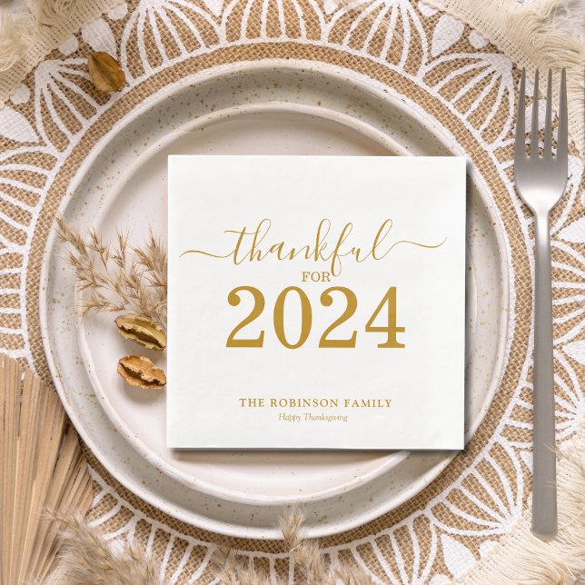 Thanksgiving Gold Script Modern Paper Dinner Napkins (Creator Uploaded)