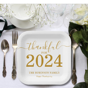 Thanksgiving Gold Script Modern Paper Plates