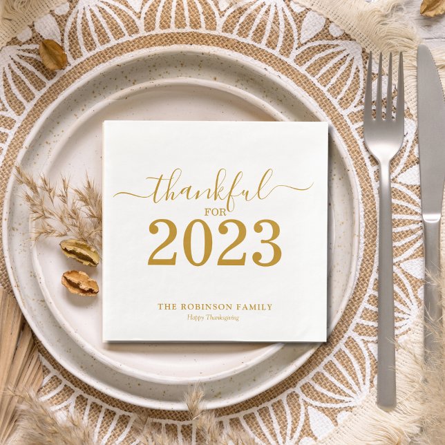 Thanksgiving Gold Script Personalized Napkins (Creator Uploaded)