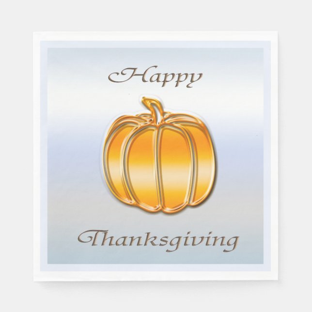 Thanksgiving Golden Pumpkin on Silver Background Napkins (Front)