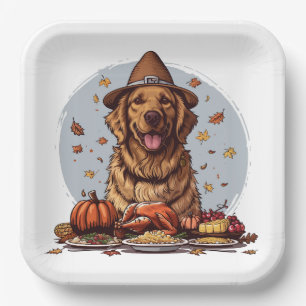 Thanksgiving Golden Retriever Dog Paper Plates