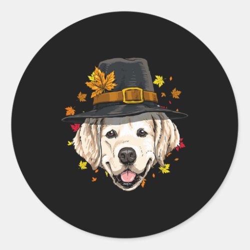 Thanksgiving Golden Retriever Pilgrim Turkey Day A Classic Round Sticker
