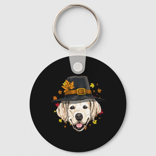 Thanksgiving Golden Retriever Pilgrim Turkey Day A Keychain (Front)