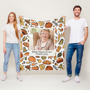 Thanksgiving Grandparents Gift Fall Leaves Pumpkin Fleece Blanket