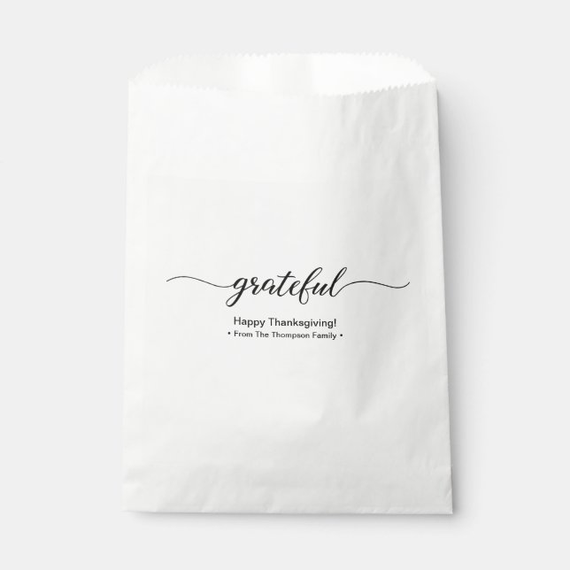 Thanksgiving | Grateful Elegant Script Holiday Favor Bag (Front)