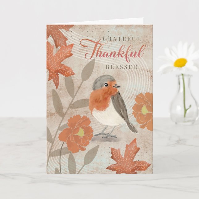 Thanksgiving Grateful Thankful Blessed Robin  Card (Small Plant)