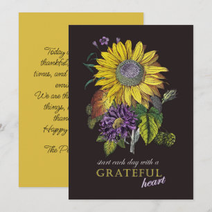 Thanksgiving Grateful Vintage Sunflower Floral Holiday Card