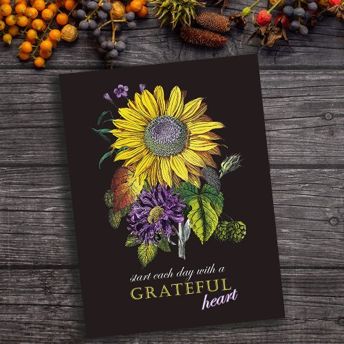 Thanksgiving Grateful Vintage Sunflower Floral Postcard