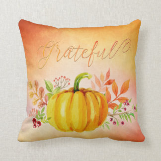 Thanksgiving "Grateful" Watercolors Throw Pillow