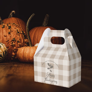 Thanksgiving Gratitude Family Name Taupe Plaid Favor Boxes