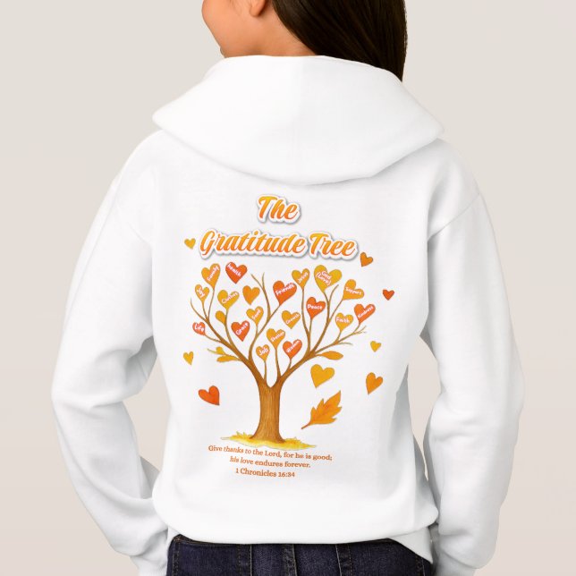 Thanksgiving Gratitude Tree Kids Pullover Hoodie (Back)