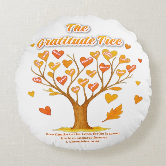 Thanksgiving Gratitude Tree Round Pillow (Front)