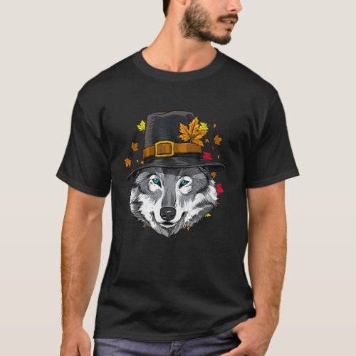 Thanksgiving Gray Wolf Pilgrim Turkey Day Autumn W T_Shirt