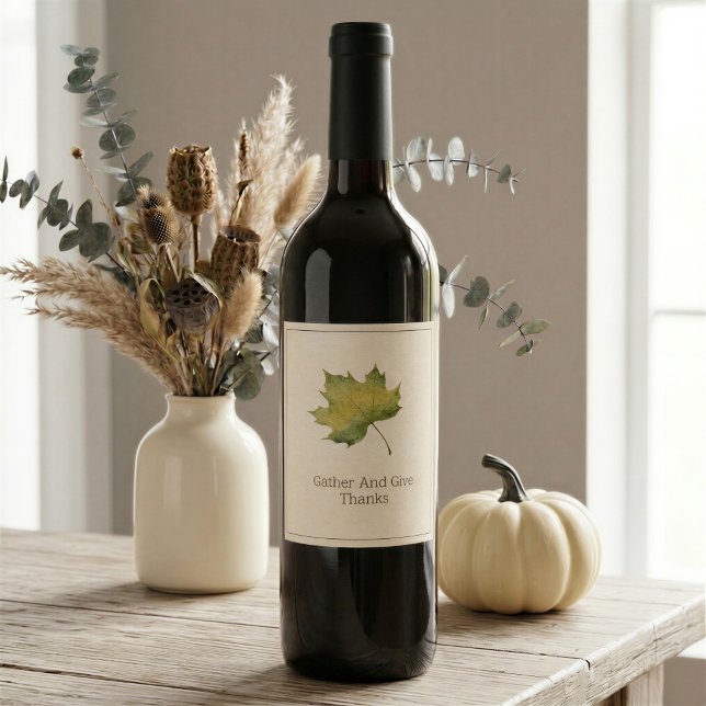 Thanksgiving Green Maple Wine Bottle Label (Creator Uploaded)
