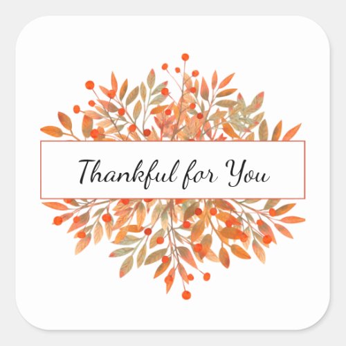 Thanksgiving Green Orange Fall Foliage Favor Square Sticker