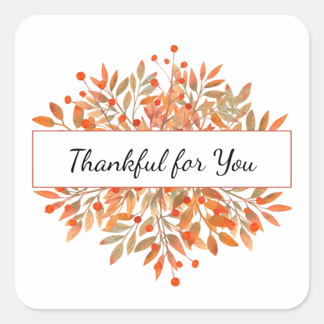 Thanksgiving Green Orange Fall Foliage Favor Square Sticker (Front)