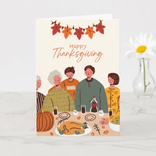 Thanksgiving Greeting Card Family Illustration Card