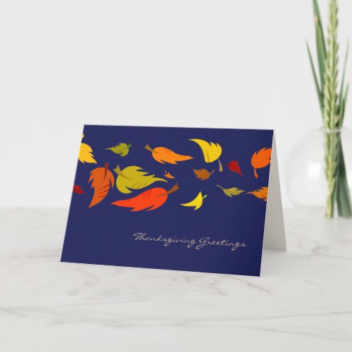 Thanksgiving Greetings  Autumn Falling Leaves  Holiday Card