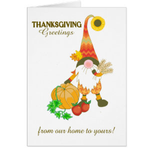 Thanksgiving Greetings Cute Gnome Pumpkin Cards