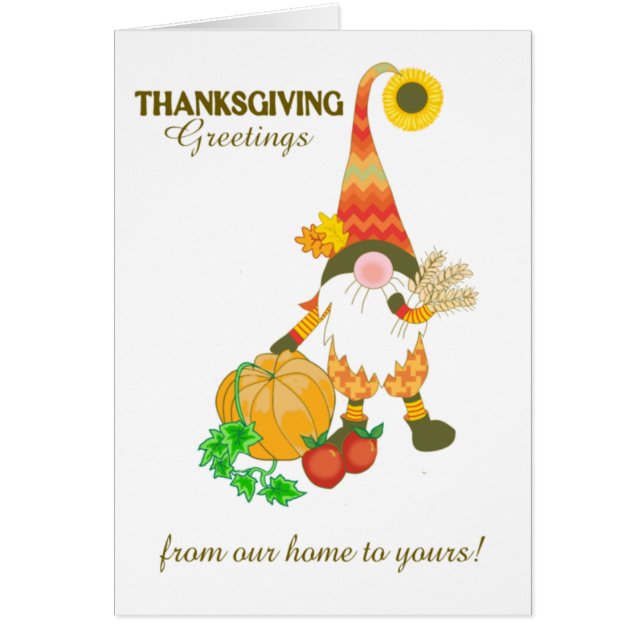 Thanksgiving Greetings Cute Gnome Pumpkin Cards (Front)