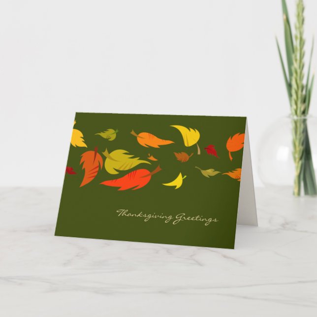 Thanksgiving Greetings Falling Leaves  Holiday Card (Front)
