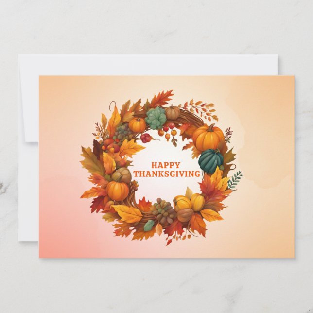 Thanksgiving Greetings Floral Fall Wreath Holiday Card (Front)