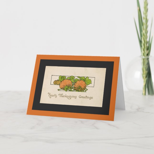 Thanksgiving Greetings- Pumpkin-Art Deco Holiday Card (Front)