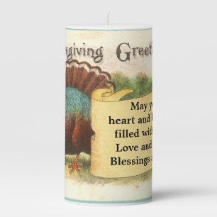 Thanksgiving Greetings Turkey Pillar Candle