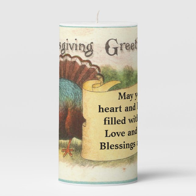 Thanksgiving Greetings Turkey Pillar Candle (Front)