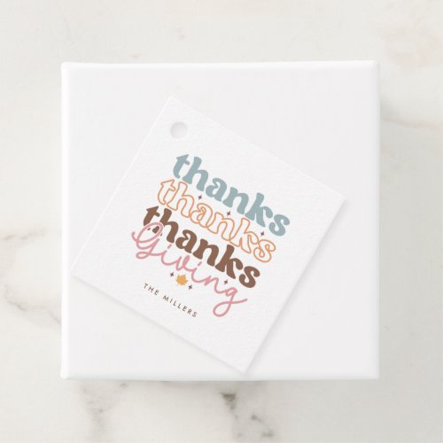 Thanksgiving groovy typography design favor tags