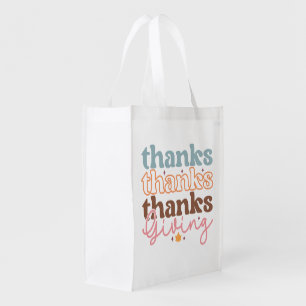Thanksgiving groovy typography design grocery bag