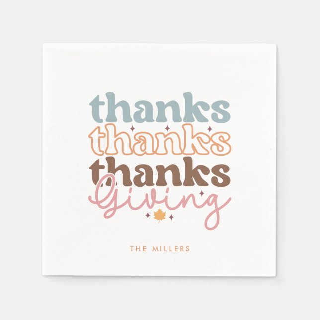 Thanksgiving groovy typography design napkins (Front)