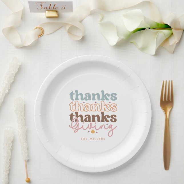 Thanksgiving groovy typography design paper plates (Wedding)