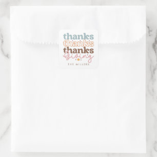Thanksgiving groovy typography design square sticker