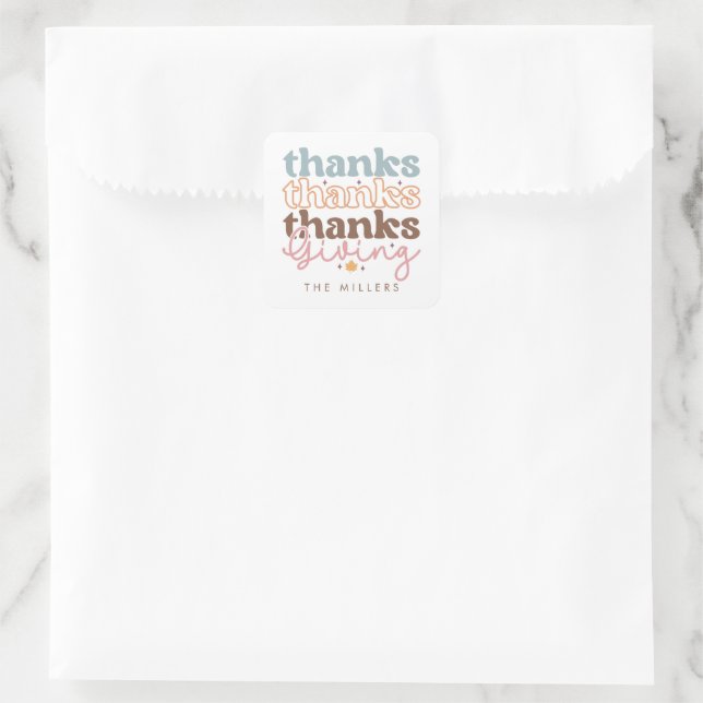 Thanksgiving groovy typography design square sticker (Bag)