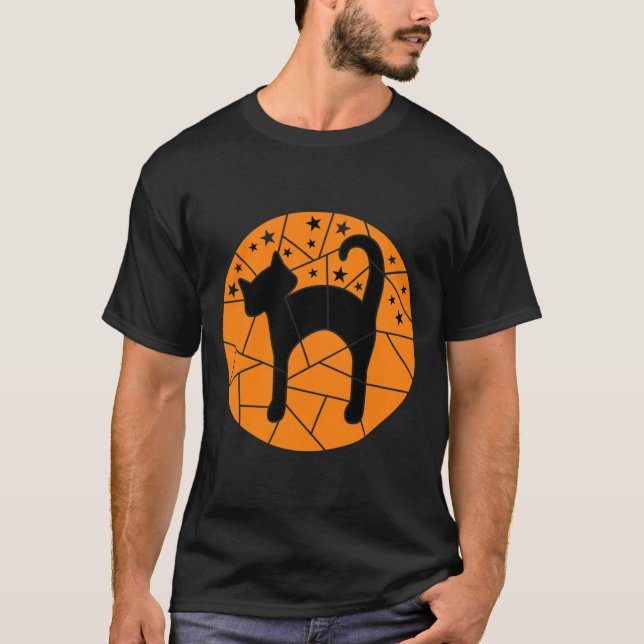 Thanksgiving Halloween Fall Cute Starry Black Cat  T-Shirt (Front)