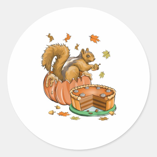 Thanksgiving Halloween Pumpkin Squirrel Funn Classic Round Sticker (Front)