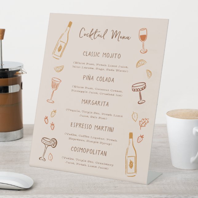 Thanksgiving Hand-Drawn Signature Cocktail Menu Pedestal Sign (In SItu)