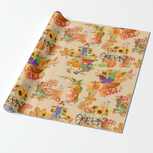 Thanksgiving Happy Day Pumpkin pattern gift Wrapping Paper