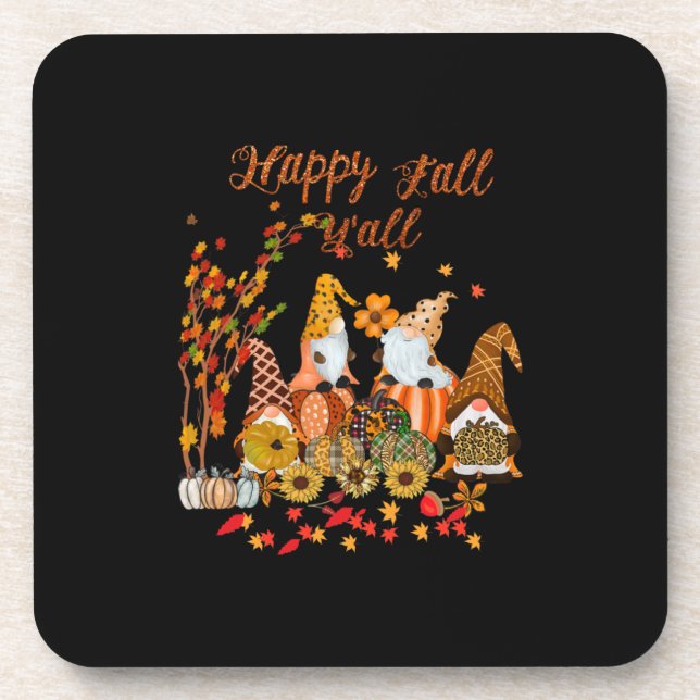 Thanksgiving Happy Fall Yall Gnome Leopard Beverage Coaster (Front)