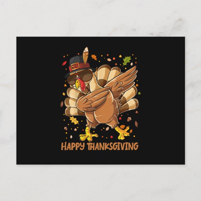 Thanksgiving-Happy Thanksgiving Dabbing Turkey Invitation Postcard (Front)