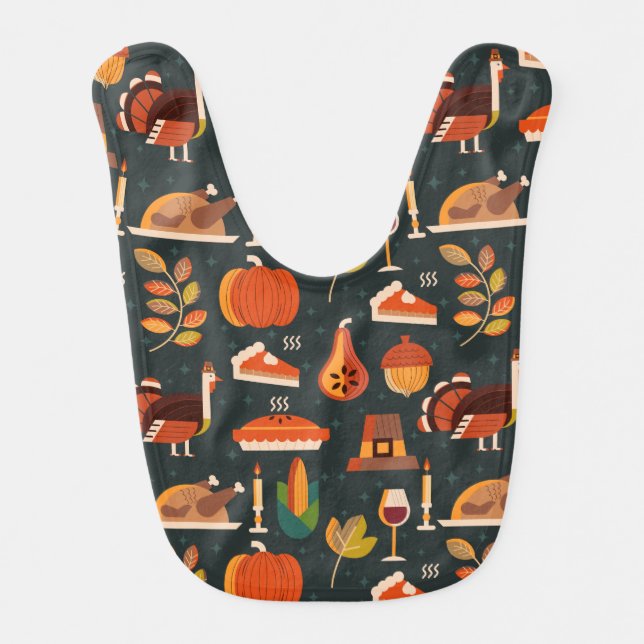 Thanksgiving Happy Turkey Day pattern gift Baby Bib (Front)