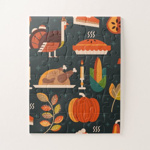 Thanksgiving Happy Turkey Day pattern gift Jigsaw Puzzle