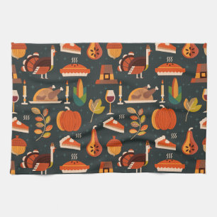 Thanksgiving Happy Turkey Day pattern gift Kitchen Towel