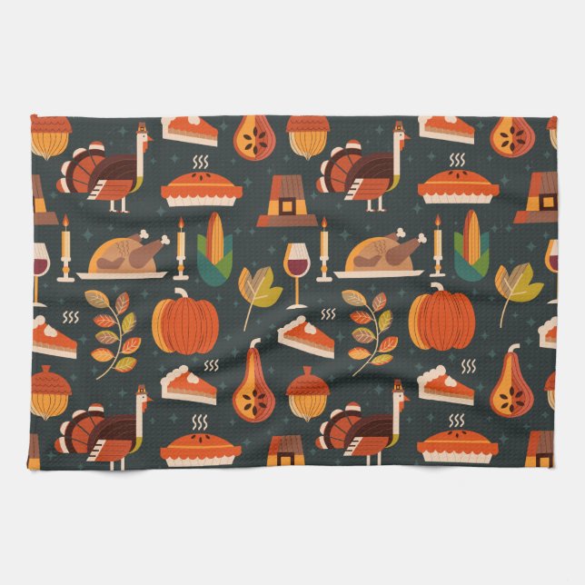 Thanksgiving Happy Turkey Day pattern gift Kitchen Towel (Horizontal)