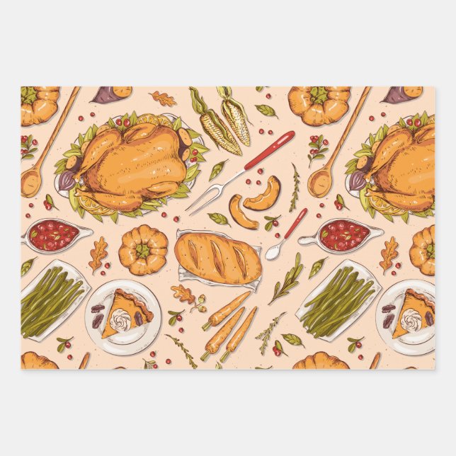 Thanksgiving Happy Turkey Day pattern gift Wrapping Paper Sheets (Front)