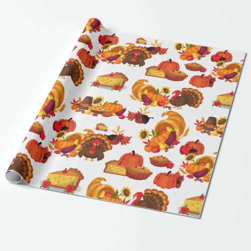 Thanksgiving Happy Turkey Day Pumpkin pattern gift Wrapping Paper