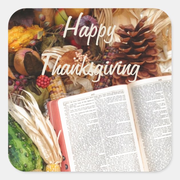 Thanksgiving Harvest And Bible Square Sticker